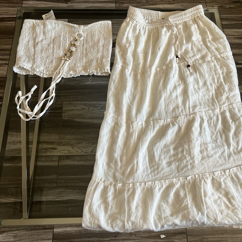 Elegant White Maxi Skirt Top Set